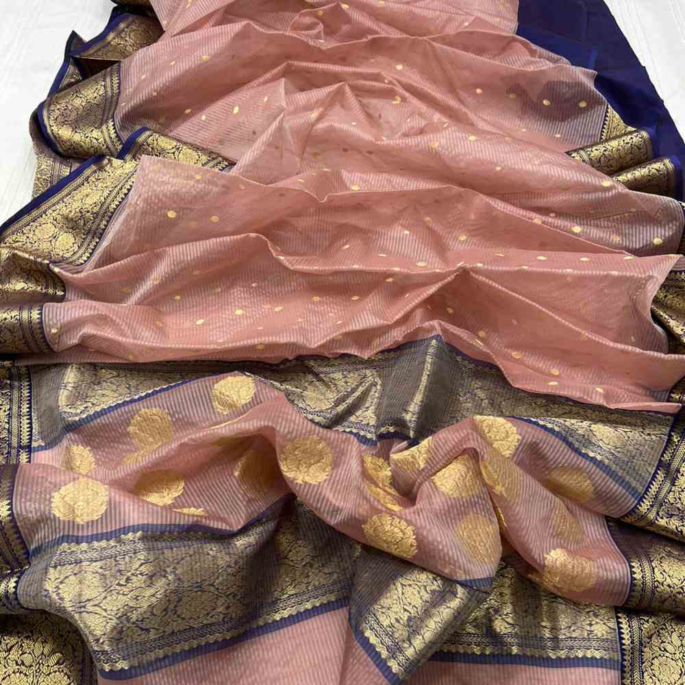 Handloom Pure Silk Peach Chanderi Saree